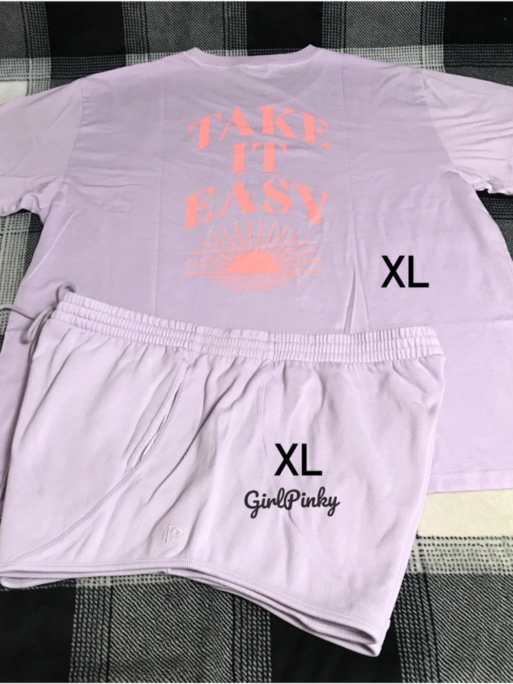 VS PINK CURVED HEM SHORTS & TEE IN PURPLE XL